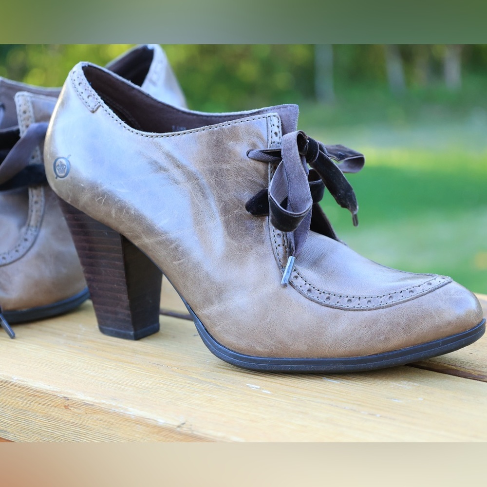 Leather Born cottage core heels with velvet ribbon laces